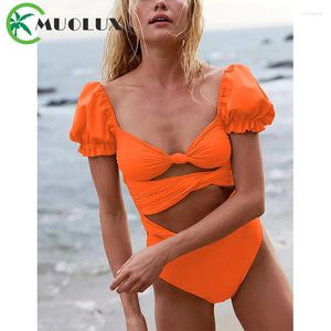 Kvinnors badkläder Muolux 2024 Sexig baddräkt One Piece Women Monokini Ruched Tummy Control Solid Brasilian Swimming Bathing Suit Beachwear