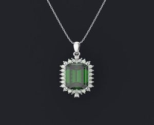 HBP Fashion Shi Pei Imitation Emerald Pendant Women039S Square Zircon 10 14 Tide Copper Plated Platinum Necklace312L5767976