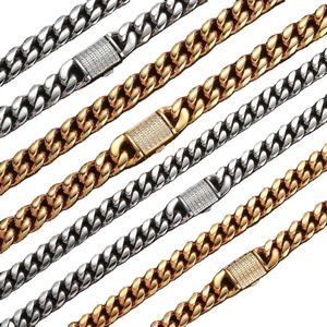 Iced Out Stainless Steel Cuban Link Chain Pvd Gold Plated Hiphop Necklace Bracelet Diamond Moissanite for Men