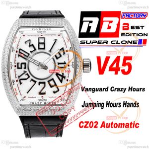 Vanguard Crazy Hours CZ02 Automatic Mens Watch Diamonds Case White Dial 3D Black Number Markers Gummy Strap Super Ediiton Puretime Reloj Hombre Montre Hommes PTFM