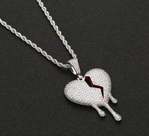 Red oil Drip Bro Hearts Necklace Pendant With Rope Chain Gold Silver Color Cubic Zircon Men Women Hip hop Jewelry8120634