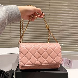 Classic Pearl Crush Gold Ball Mini Flap Wallet Påsar 20 cm quiltad Matelasse -kedja Crossbody axelkort Håll handväska grön rosa gul B 3252