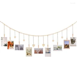 Dekorative Figuren Holzperlen Pograph Speicher Hanging PO Display Strings Quasten -Schnur -Organizer rustikaler Wanddekoration