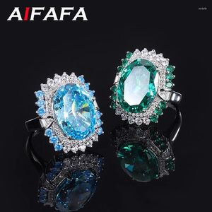 Cluster Rings AIFAFA 925 Sterling Silver Aquamarine Created Moissanite Ring for Women 13 18mm Sparkling Emerald Gemstone Diamond Jewelry