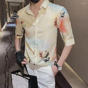 Men's Casual Shirts Summer Polo-neck Printing Trend Fashion Cardigan Blouse Male Short Sleeve Slim Buttons All-match Shirt Hombre Tops Men