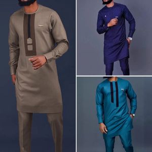 Dashiki Elegant Wedding Suit for Men Shirt Trousers 2PCs Mens Sets Kaftan African Ethnic Casual Traditional Outfit Men Clothing 240428