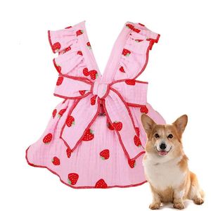 Dog Dresses For Small Dogs Girl Pet Skirt Cat Strawberry Print Party Dress Cute Apparel Puppy 240429