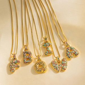 Pendant Necklaces Golden Color Shining Colorful Zircon 26 English Letter Necklace Delicate Hollow Out Women Girl Geometric