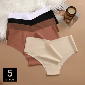 Women's Panties 5pcs Ladies Seamless Breathable Low Waist Stretchy Sexy Solid Color Comfortable V-Shape Women Intimate Underwer