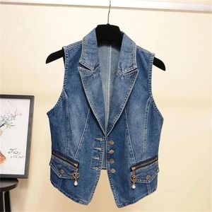 Kadın Ceketleri Kadın Denim Vest Ceket Bahar Sonbahar Giysileri Kolsuz Kısa Kot Helketler Tek Bravatalı Günlük Kadın Tops