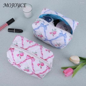 Cosmetic Bags Cute Bow Floral Bag With Zipper Travel Makeup Pouch Organizer Storage For Women Girls