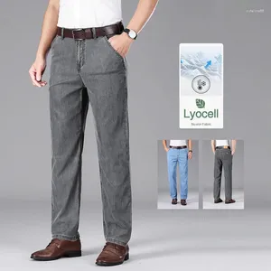 Men's Jeans Ultra-thin Summer Lyocell Ice Silk Business Straight Casual Denim Pants Smoke Gray Classic Soft Trousers