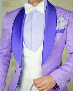 Men039s Tracksuits Lavender Embossing Men Jacket Blazer 3 Piece Suit Shawl Lapel Groom Tuxedos Wedding TuxedoJacketPantsTie5058703