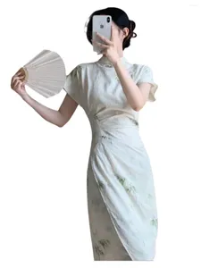 エスニック服禅半袖ローブドレス女性の夏の中国スタイルのフローラルスカート