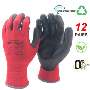 Handskar 2023 New Women's Gardening Men's Construction Protective Gloves Sticked Red Nylon doppade PU Gummi Säkerhetshandskar.