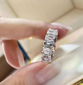 35mm 925 Sterling Silver Emerald Shape Zirconia Row Drill Ring Women Fine Wedding Jewelry Full Stone Cluster Rings9817762