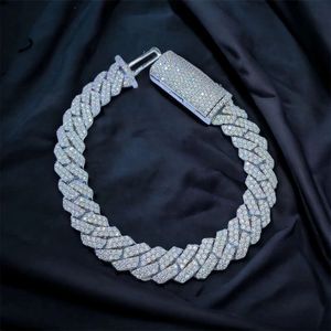 Wuzhou Hip Hop Buss Down Custom Cuban Chain 10mm Prong Iced Out Moissanite 925 Sterling Silver Link Bracelet