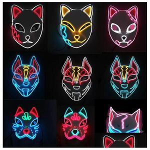 Party Masks Demon Slayer Glowing El Wire Mask Kimetsu No Yaiba Characters Cosplay Costume Accessories Japanese Fox Halloween LED C08 DHQKD