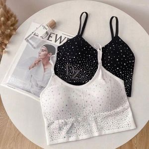 Women's Tanks High-Grade Rhinestone Women Sling Push-up Back-Beautifying Bra Underwear Western Style Sexy Chest Pad Outer Wear Short 2024