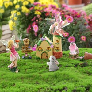 Trädgårdsdekorationer 7st/set Mini Fairy Windmill Shed Art Sculpture Outdoor Waterproof Decor House Cottage för PA