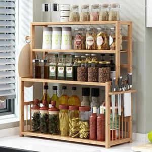 Scaffale organizzatore di stoccaggio cucina Scaffali di stagioni semplici Scaffali a olio multistrato Salsa di salsa di aceto Spazio in legno