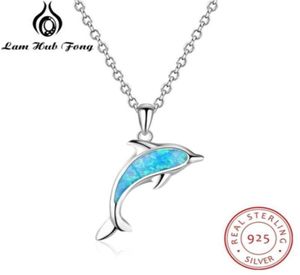 925 Sterling Silver Neckor Pendants Söta delfinform Blue Opal Necklace 925 Jewelry Gift for Women Lam Hub Fong 210929271H2923482