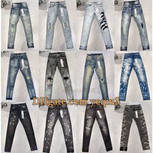 Herren Jeans Purple Designer für Herrenhosen lila Herren Jeans Trends Distressed Black Ripped Slim Fit Mans gestapelt Männer Baggy Loch Riss Jeans SSSZWKB