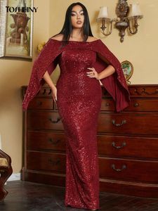 Plus Size Dresses Tosheiny Off Shoulder Bat Sleeves Mermaid Sequin Red Evening Dress