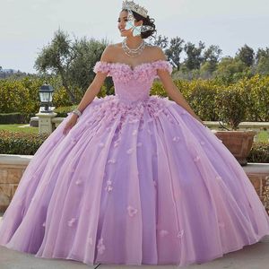 Luksusowe różowe kwiatowe sukienki Quinceanera 2024 3D kwiaty kryształowe koraliki z ramion Ball Suknia Vestidos de Sweetheart Sweet 16 Sukienka