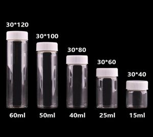 15 ml 25 ml 40 ml 50 ml 60 ml przezroczyste szklane butelki z białą plastikową śrubą 222R1707183