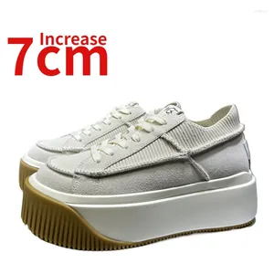 Scarpe casual in stile europeo papà per le donne aumentata da 7 cm in pelle genuina altezza di scarpa inferiore traspirante aumenta