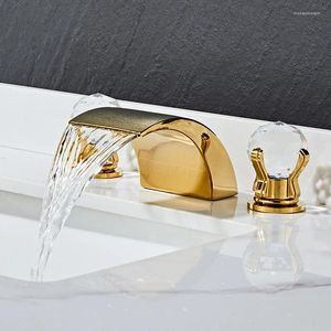 Bathroom Sink Faucets Waterfall Type Three-hole Faucet Washbasin Basin Hand Washing Toilet Three-piece Set