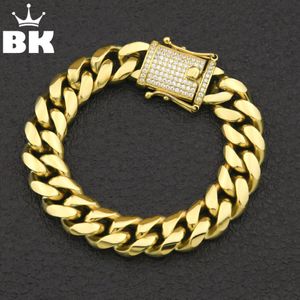 12mm 14mm CZ 스테인레스 스틸 커브 쿠바 링크 팔찌 골드 실버 도금 힙합 마이크로 포장 CZ Mens Miami Bangle 7inch 8inch J190721 293v