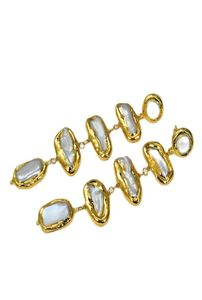Guaiguai smycken sötvatten vit biwa pärla gul guld pläterade örhängen handgjorda för kvinnor riktiga ädelstenar sten dam mode jewellry5898144