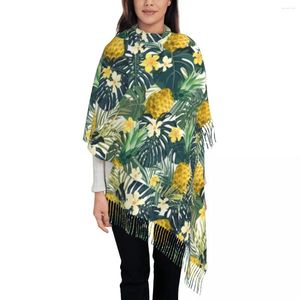 Scarves Tropical Floral Scarf Women Light Pineapple Headwear With Tassel Winter Luxury 2024 Shawls And Wrap Design Bufanda