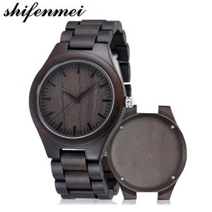 Zegarek na rękę shifenmei 5520 grawerowany drewniany zegarek dla mężczyzn chłopak lub drużbki prezenty czarne drzewo sandałowe Dostosowany drewniany prezent urodzinowy 231f