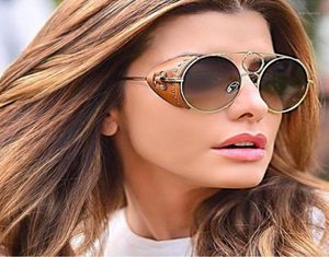 Güneş Gözlüğü Moda Vintage Steampunk Sunglasse Kadın Perçin Çember Deri Yan Kalkan Marka Tasarım Güneş Gözlükleri Men7366784