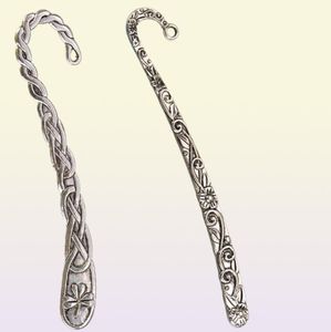 Antik Silver Bookmarks School Stationery Diy Tassels Charms Flat Curve Flower Double Design Pendant Metal Smycken Tillbehör 126601136