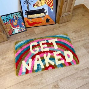 Carpets Colorful Hand-Tufted Get Naked Lettered Turfting Rugs Apartment Home Decor Handmade Art Mats Fluffy Bedroom Bedside Tufted Floor
