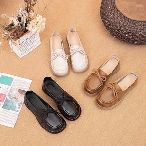 Casual Shoes Four Seasons Soft Sole Shallow Mouth Pregnant Women's Anti Slip Flat Bottom Genuine Leather Single Mom's