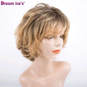 Wig female short hair fluffy curly hair gold chemical fiber headgear wig