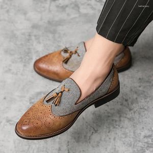 Casual Shoes Retro Color Block Loafers Men's Leather Carved Brown Business Formal Wear Shoe Cover Comant Classic Oxford