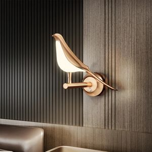 LED -vägglampor Creative Acrylic Wall Light Gold Bird Wall Lamp Fixture For Aisle Sconce Living Bedroom Corridor Home Decoration 240423