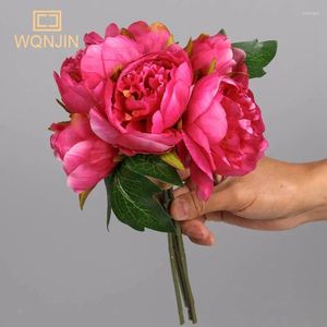 Decorative Flowers 6Pcs/Lot Silk Artificial Peony Bouquet Decoration Pink Red White Fake Peonies Home