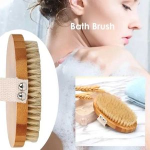 Basic Casual Dresses Dry skin body brush soft and natural bristle shower brush wooden bath shower brush handle less spa body brush Q240430