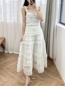 Vestidos casuais Crochet Lace Women Sling Dress White Slim Fit Fit