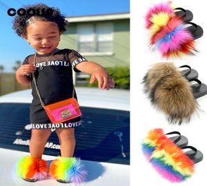 Summer Children Slippers Kids Slides With Strap Fluffy Fox Flip Flops Flat Elastic Baby Furry Sandals Cute Fur Shoes C10022324333