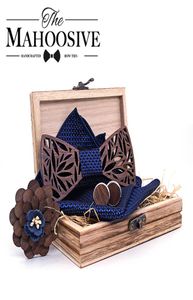 Paisley Wooden Bow Tie Set Set Men039S Plaid Bowtie Wood Hollow نحت تصميم الأزهار وصندوق الأزياء الحداثة T1251928