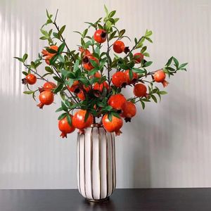 Decorative Flowers 3 Heads Pomegranate Fruit Branch Artificial Home Saloon Decor Flores Artificiale Garden Decoration