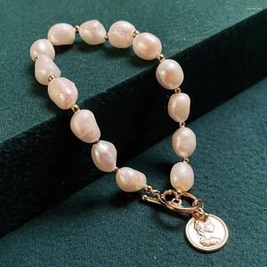 Charm armband mode naturligt sötvatten pärla för kvinnor växla spänne mynt dinglar stor vit barock strängsmycken